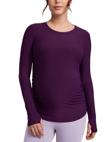 CRZ YOGA Maternity Side Ruched Tops - color: Plum Magenta, size: Medium