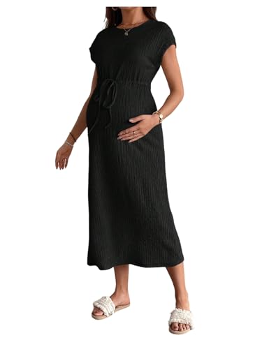 OYOANGLE Women's Maternity Summer Casual Short Sleeve Long Midi Dress - color: Black, size: Medium