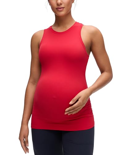 CRZ YOGA Maternity High Neck Tank Tops - color: Aurora Red, size: Medium