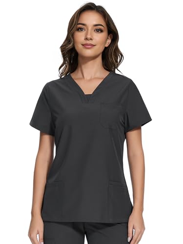 Scrubs for Women - V-Neck Women Scrub Tops - color: Dark Grey, size: Medium
