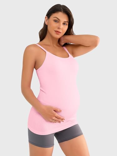 ATTRACO Women's Maternity Tank Tops with Built in Bra Pregnancy Tank - color: A-vitapink, size: X-Large