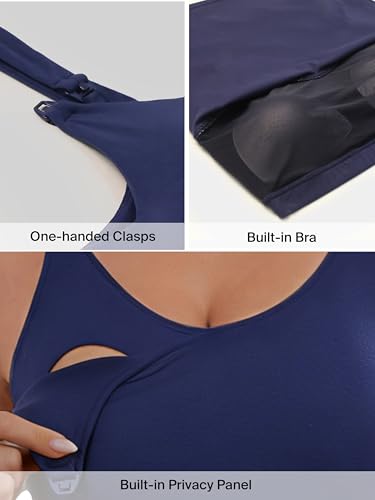 Ecavus Nursing Tank Tops with Built in Bra, Nursing Sport Bra - color: Navy, size: Medium