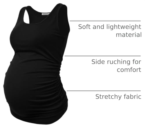 GINKANA Maternity Tank Tops Sleeveless Ruched Basic Tops Maternity Shirt Vest Mama Clothes - color: Black, size: Small