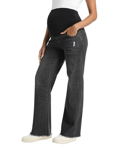 Foucome Women's Maternity Jeans Straight Leg - color: Wash Black, size: X-Large