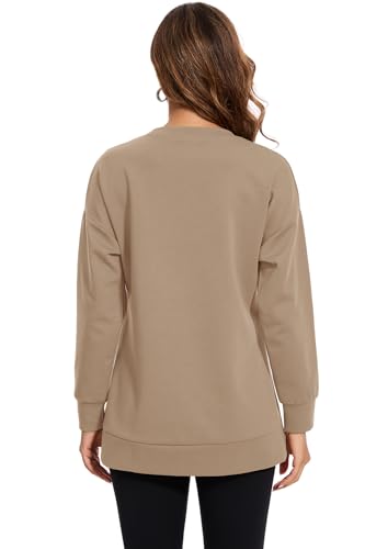 Smallshow Women's Nursing Sweatshirt Long Sleeve Breastfeeding Tops - color: Brown, size: Medium