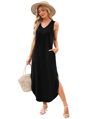 Sampeel Summer Dresses Maxi Dress Vacation Beach Sundresses 2025 with Pockets - color: Black, size: Medium