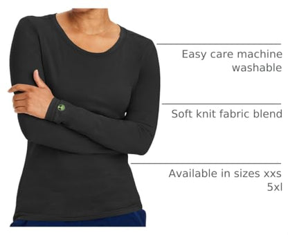 Healing Hands Underscrub Long Sleeve Women Knits Scrub Tops - color: Black, size: XX-Small