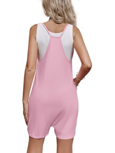 FMEYOA Maternity Romper Sleeveless Overall Shorts Jumpsuit with Pockets - color: Pink, size: X-Large