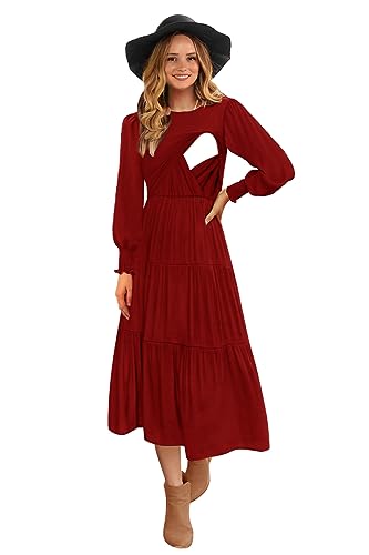 CzzzyL Womens Flutter Sleeve Nursing Dress for Breastfeeding with Pockets - color: Red-09, size: Medium