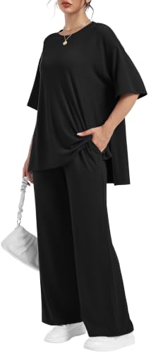 RUBZOOF Womens Lounge Sets 2 Piece Outfits Matching Clothing - color: Black, size: Medium