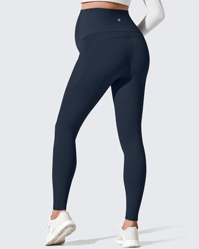 G4Free BareFeel Fleece Lined Maternity Leggings with Pockets Winter - color: Dark Navy, size: Large