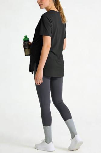 Women's Maternity Shirts Short Sleeve Split Hem Pregnancy Tops Clothes - color: Black, size: Large