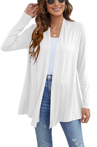 Ladlop Women's Lightweight Open Front Cardigans Long Sleeve Casual Soft Drape Fall Cardigan - color: White, size: 3X-Large