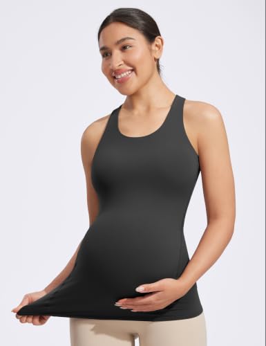 POSHDIVAH Maternity Racerback Tank Tops for Women - color: Black, size: Small