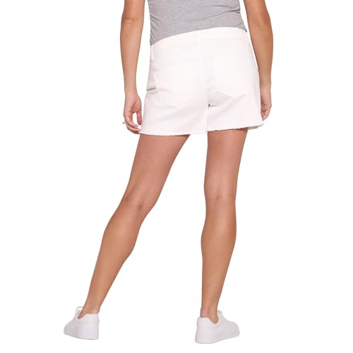 Motherhood Maternity Women's Under the Belly Cutoff Denim Pregnancy Shorts with Side Elastic Panel Insets - color: Bright White, size: Medium