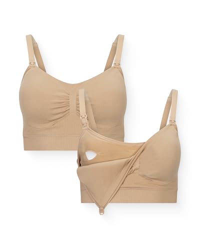Kindred Bravely Essentials Hands Free Pumping Bra Maternity Nursing, 2 Pack - color: Beige & Beige, size: X-Large