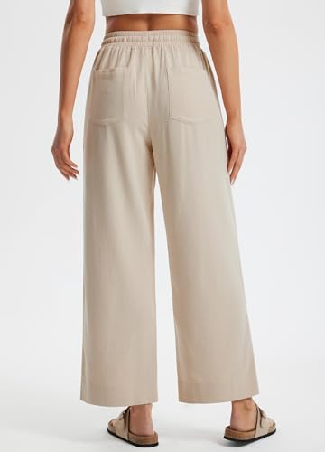 Libin Women's Wide Leg Cotton Linen Pants - color: 01-khaki, size: X-Large
