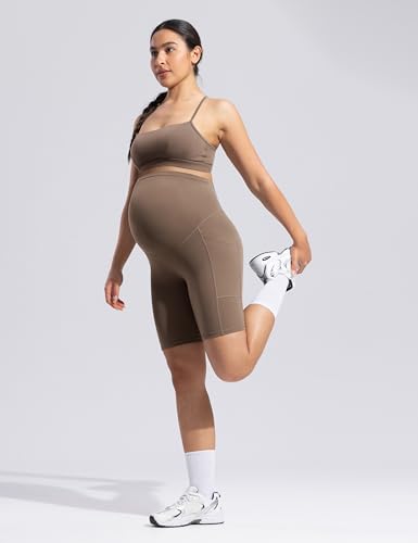 POSHDIVAH Creamluxe Maternity Biker Shorts with Pockets 6"/8" - color: Mocha Mousse, size: Small