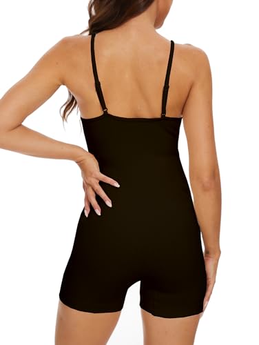 BDITANLE Maternity Workout Romper Pregnancy Yoga Ribbed One Piece Seamless Spaghetti Strap Jumpsuit - color: 01black, size: Medium