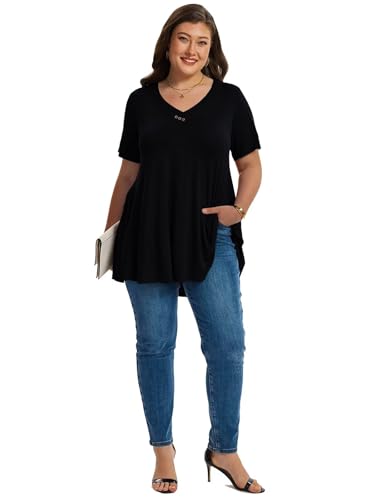 LARACE Plus Size Tops for Womens Button Down Tunics Shirts Summer Blouses - color: Black, size: 1X