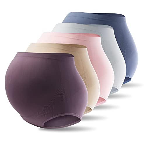 Mama Plus Women’s Maternity Underwear Over Bump High Waist Seamless Briefs Soft Stretch Pregnancy Panties Multi-Pack - color: Multicolor-a 5 Pack, size: Large