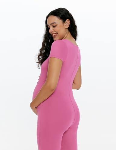 POSHDIVAH Maternity Jumpsuit Romper Leggings Short Sleeve - color: Pink, size: Small