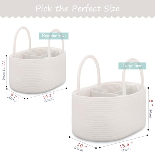 COMSE Large Cotton Rope Baby Diaper Caddy Organizer with Handles, White - color: White, size: Large