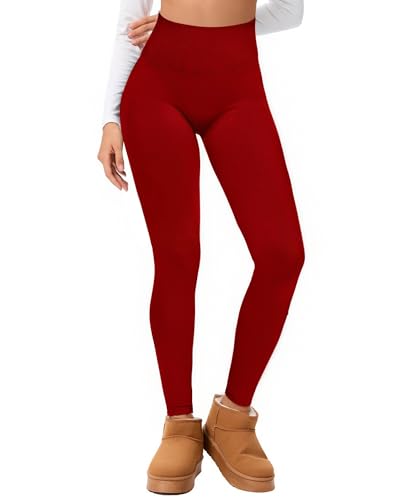 Hi Clasmix Seamless Fleece Lined Leggings Women - color: Wine Red, size: Small-Medium