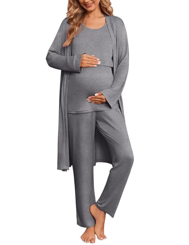 Maternity Sets Labor and Delivery Gown Postpartum Essentials Nursing Pajama - color: Grey, size: Large