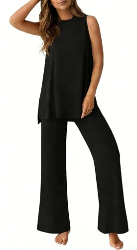 PrinStory Womens Pajamas Sets Sleeveless Pjs Set S-4XL - color: Black, size: X-Large