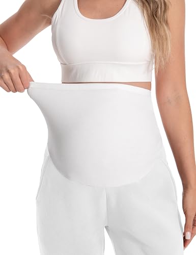 Maternity Joggers Stretchy Pregnancy Sweatpants - color: White, size: Medium