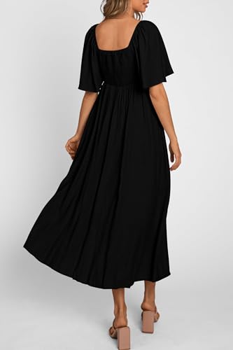 PRETTYGARDEN Women's Summer Bow Tie V Neck Midi Dresses - color: Black, size: Large