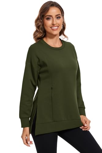 Smallshow Women's Nursing Sweatshirt Long Sleeve Breastfeeding Tops - color: Army Green, size: Large