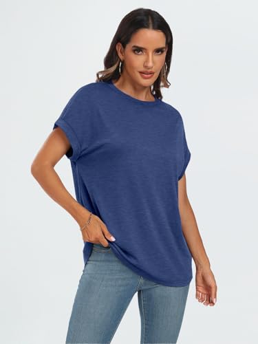 AUTOMET Women's Oversized Short Sleeve T Shirts Summer Tops - color: Blue, size: Large