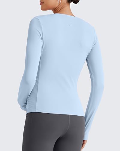 G4Free BareFeel Pregnancy Workout Tops Maternity Long Sleeve Shirts Ruches - color: Light Denim, size: X-Small