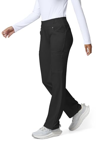 Cherokee Iflex Scrubs for Women Straight Leg Scrub Pants with 6 Pockets - color: Black, size: XX-Small
