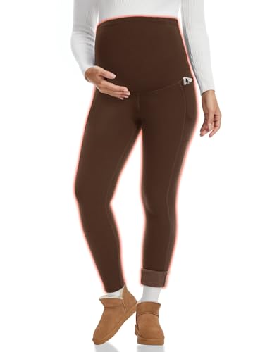 Happy.angel Women's Thick Fleece Lined Maternity Leggings with Pockets - color: Coffee, size: Small