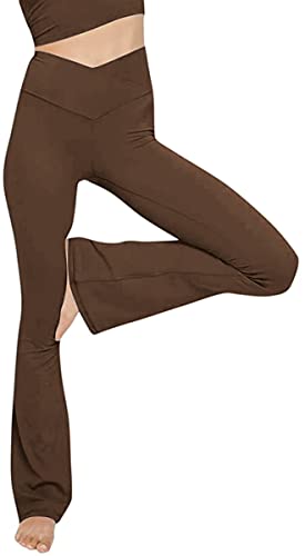 TOPYOGAS Women's Casual V Crossover High Waisted Flare Yoga Pants - color: Brown, size: Medium