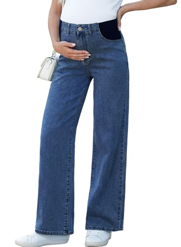 BLENCOT Maternity Jeans for Women Wide Leg Pregnancy Pants - color: Ashleigh Blue, size: Large