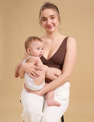 CRZ YOGA Maternity V Neck Nursing Bras - color: Coffee Brown, size: X-Small
