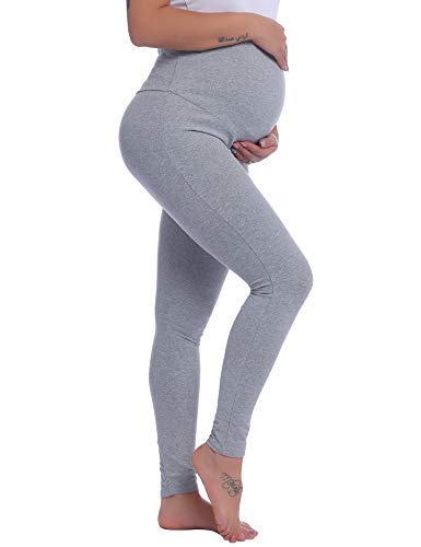 Joyaria Cotton Maternity Leggings Over-the-Belly,Maternity Clothes - color: Grey, size: Small