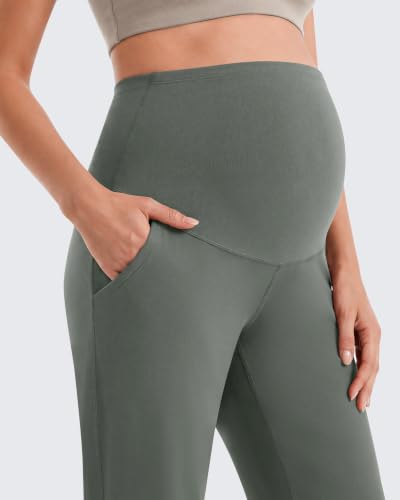 G4Free EverGoing Maternity Work Pants Pregnancy Tapered Ankle Trousers - color: Gray Sage, size: Medium