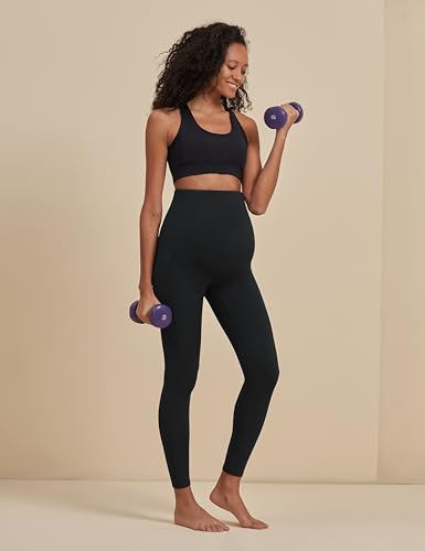 POSHDIVAH Maternity Workout Leggings Pregnancy Yoga Pants Pockets - color: 2pcs Black, size: Large