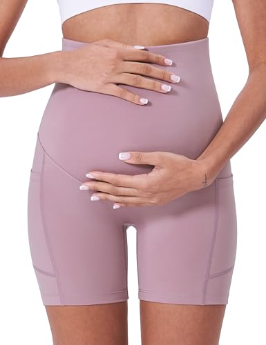 POSHDIVAH 3/4 Pack Maternity Biker Shorts Over The Belly with Pockets 5"/8" - color: Black/Blue/Pink 5", size: Small