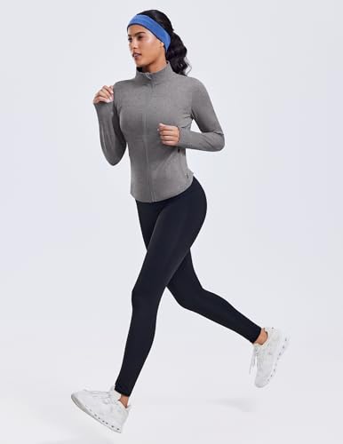PINSPARK Women's Cropped Workout Jacket Lightweight Full Zip Running Jacket - color: Heather Grey, size: XX-Large