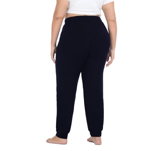 Women's Plus Size Joggers Cotton Sweatpants Casual Lounge Yoga Pants Drawstring with Pockets - color: Navy, size: 1X