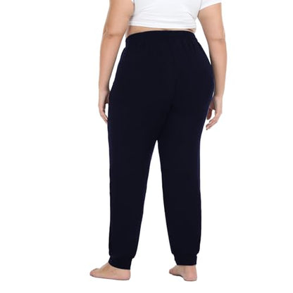Women's Plus Size Joggers Cotton Sweatpants Casual Lounge Yoga Pants Drawstring with Pockets - color: Navy, size: 1X