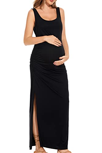 Smallshow Women's Split Long Maternity Dress - color: Black, size: XX-Large