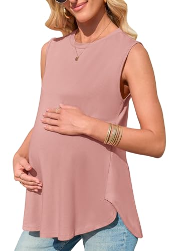 FMEYOA Women's Maternity Tank Top Summer Sleeveless Pregnancy Shirts - color: Pink, size: Medium