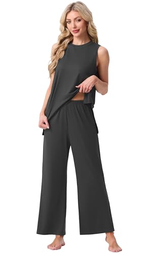 PrinStory Womens Pajamas Sets Sleeveless Pjs Set S-4XL - color: Dark Gray, size: Small